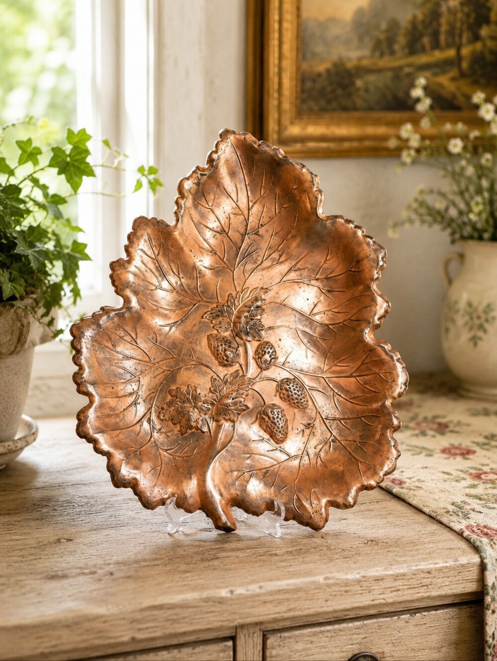 Vintage Coppercraft Guild Strawberry Leaf Copper Tray Dish 11"